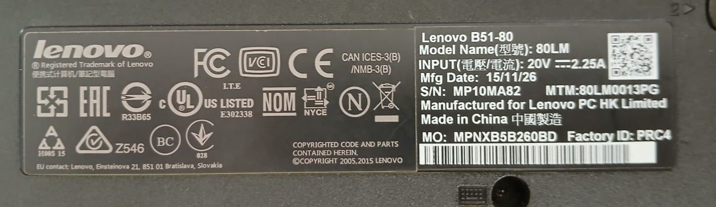 Portátil Lenovo B51-80