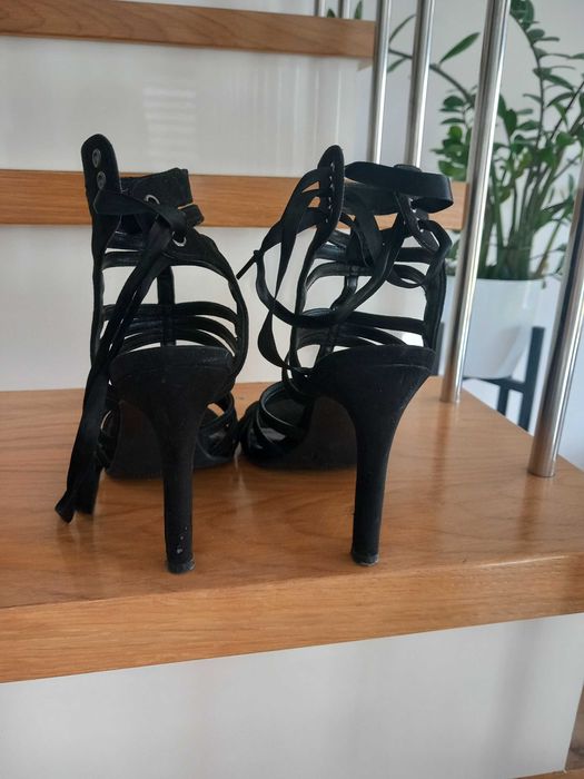 Szpilki 37 wiazane sandaly lato sznurowane sexi czarne obcAS