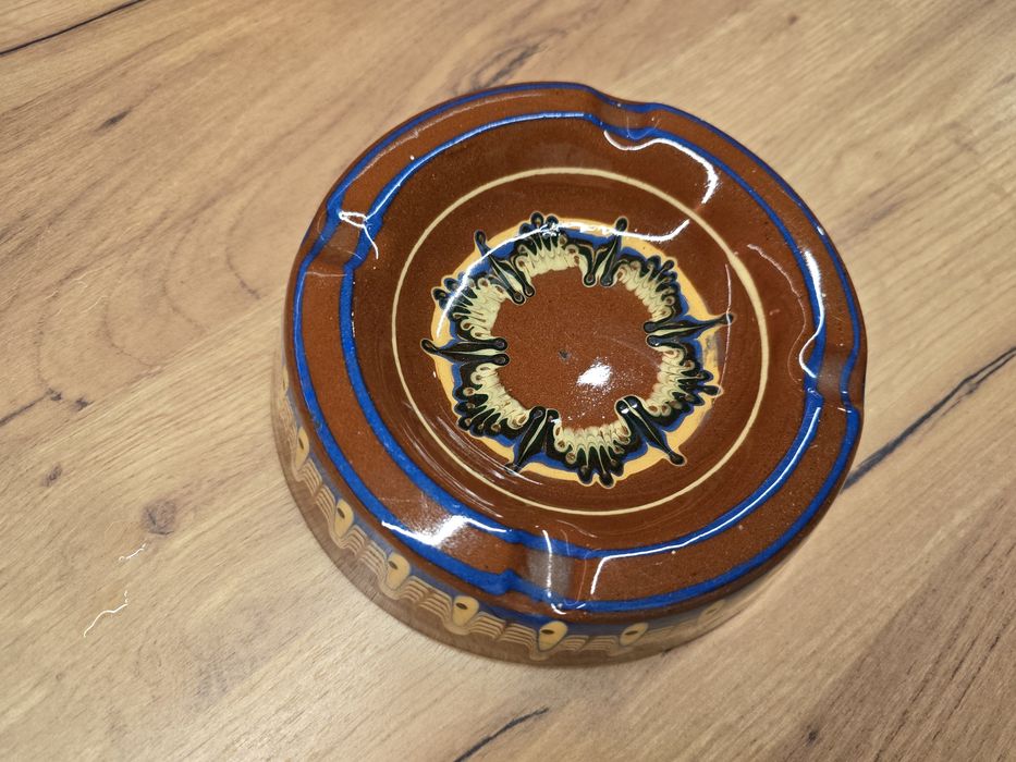 Starocie prl duża popielniczka brązowa