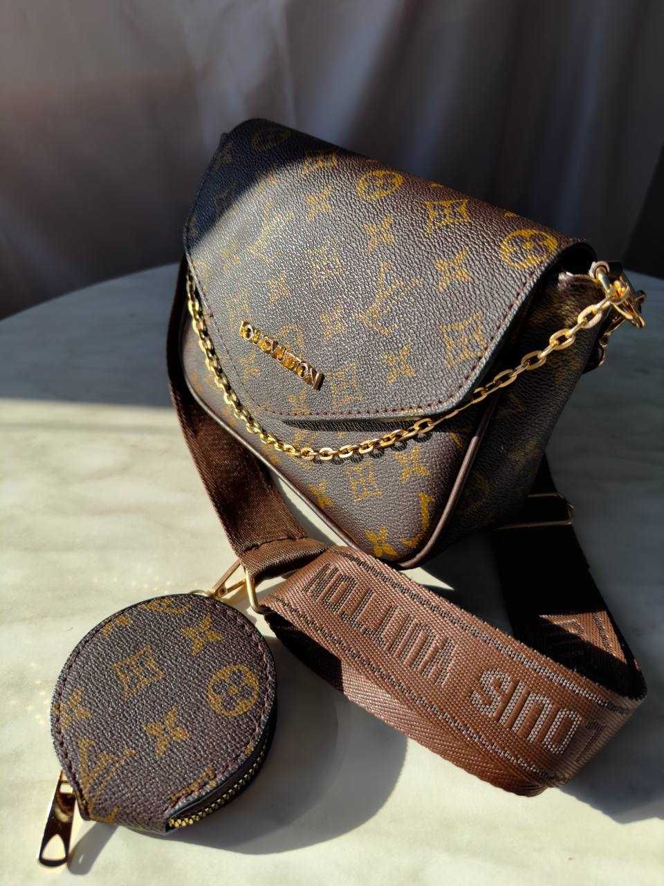 Сумка жіноча женская Louis Vuitton через плече 3 в 1 коричнева