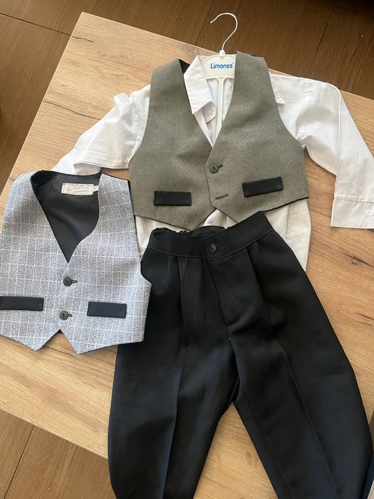 Garnitur dziecięcy elegancki r. 98 dwie kamizelki 2 koszule spodnie