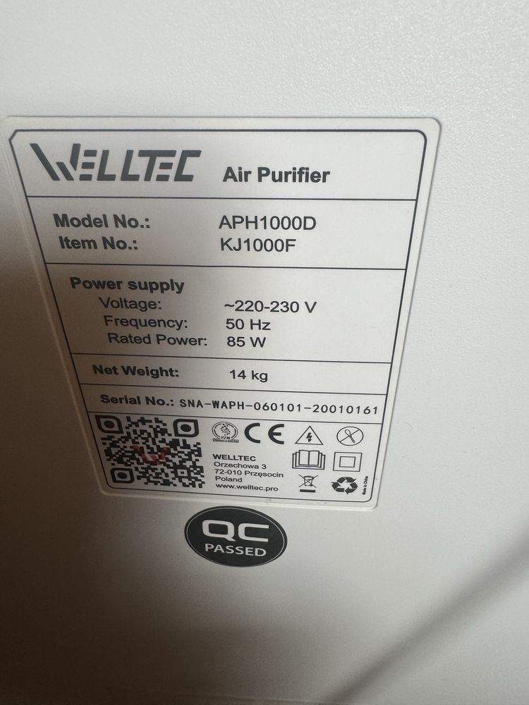 Oczyszczacz powietrza, jonizator Welltec APH 1000D mocny WiFi