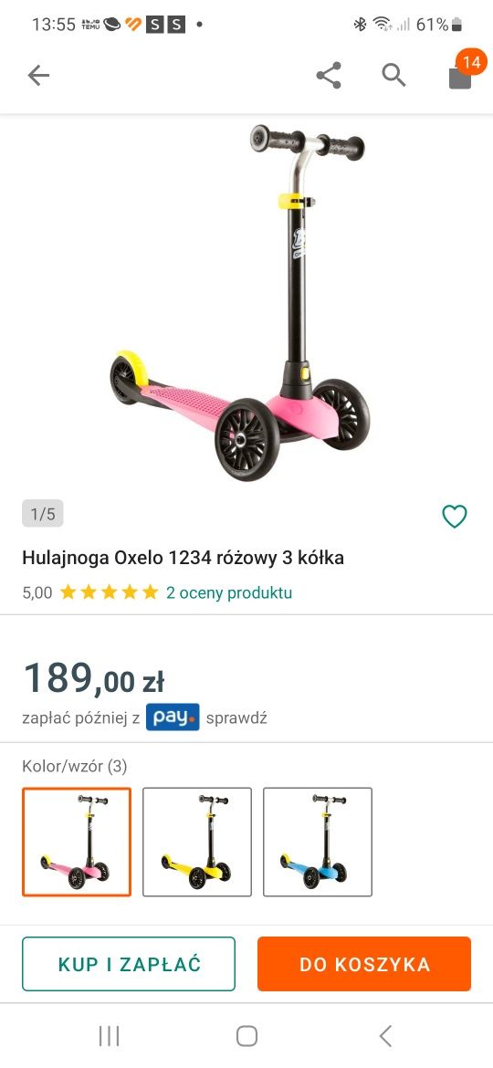 Hulajnoga dla dziewczynki oxelo b1