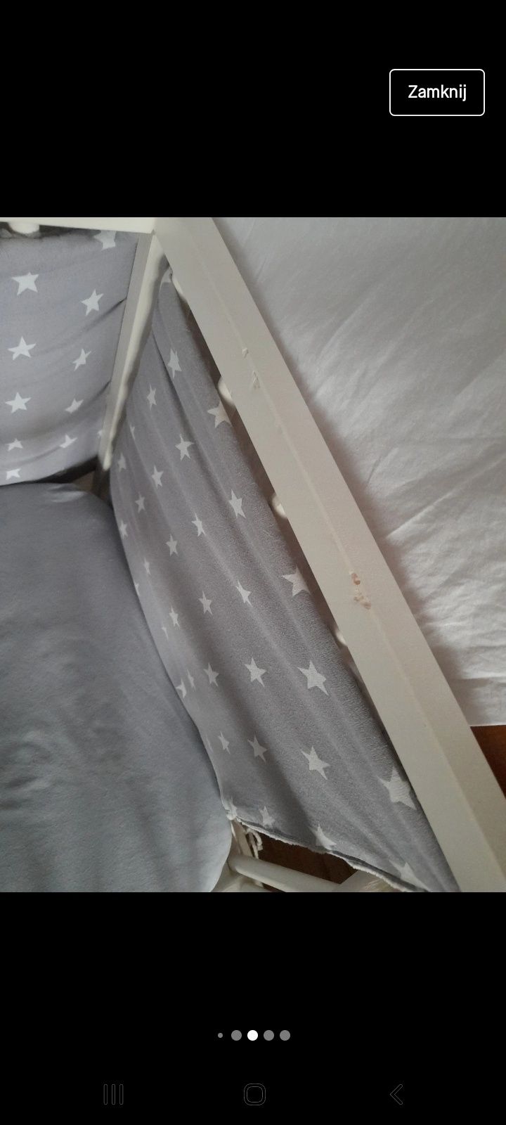 Drewniane łóżeczko dostawne 45x94cm materacyk baldachim ochraniacz