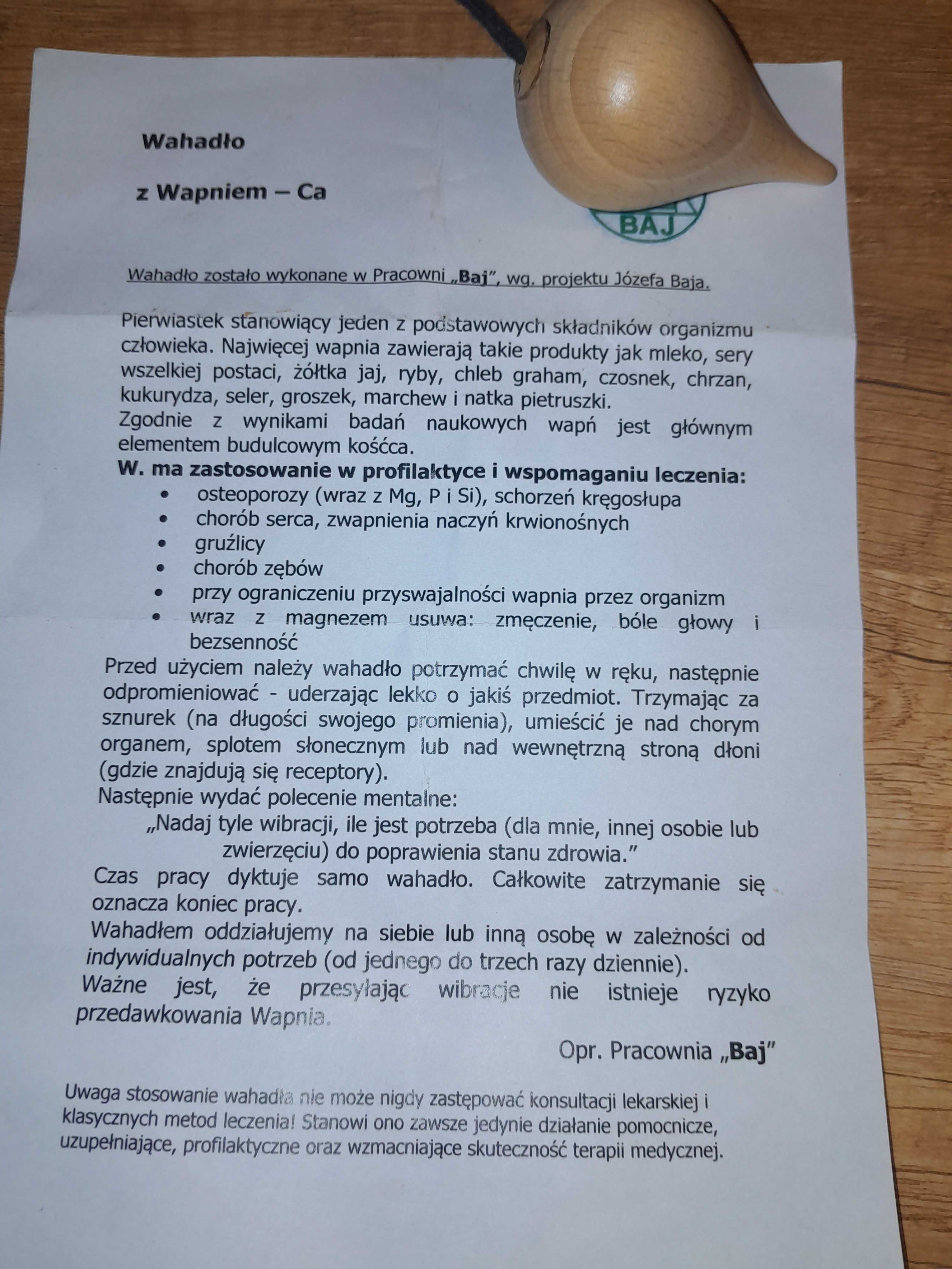 Wahadło wahadełko Z wapniem Wapń Ca osteoporoza choroby serca zdrowie
