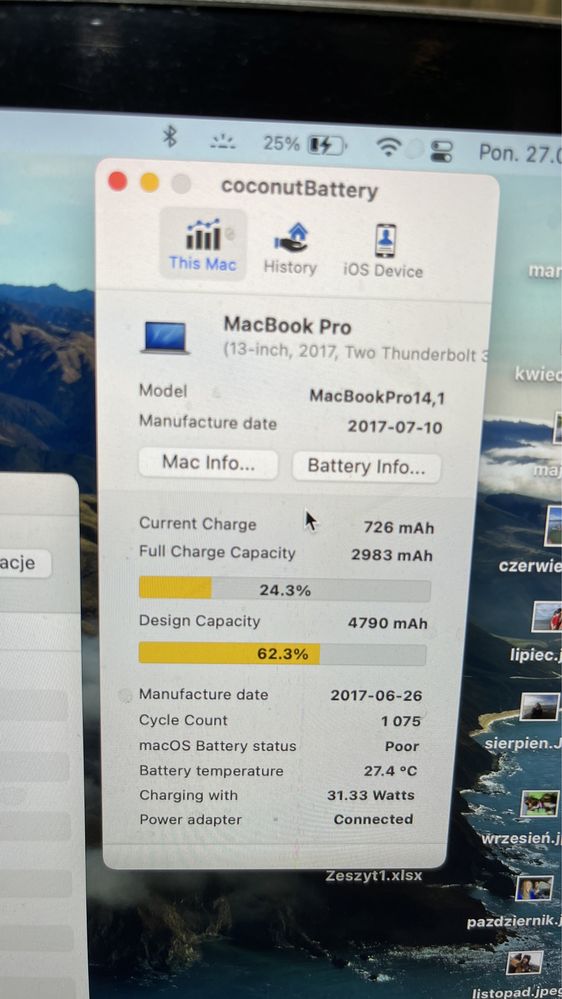 Bateria do MacBook Pro A1708 oryginalna używana