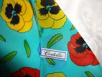 CODELLO 100% Silk jedwabna turkusowa w kwiaty bratki szal apaszka