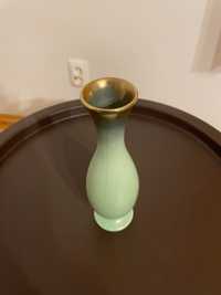 Wazon Vintage ceramiczny waza zielona złota