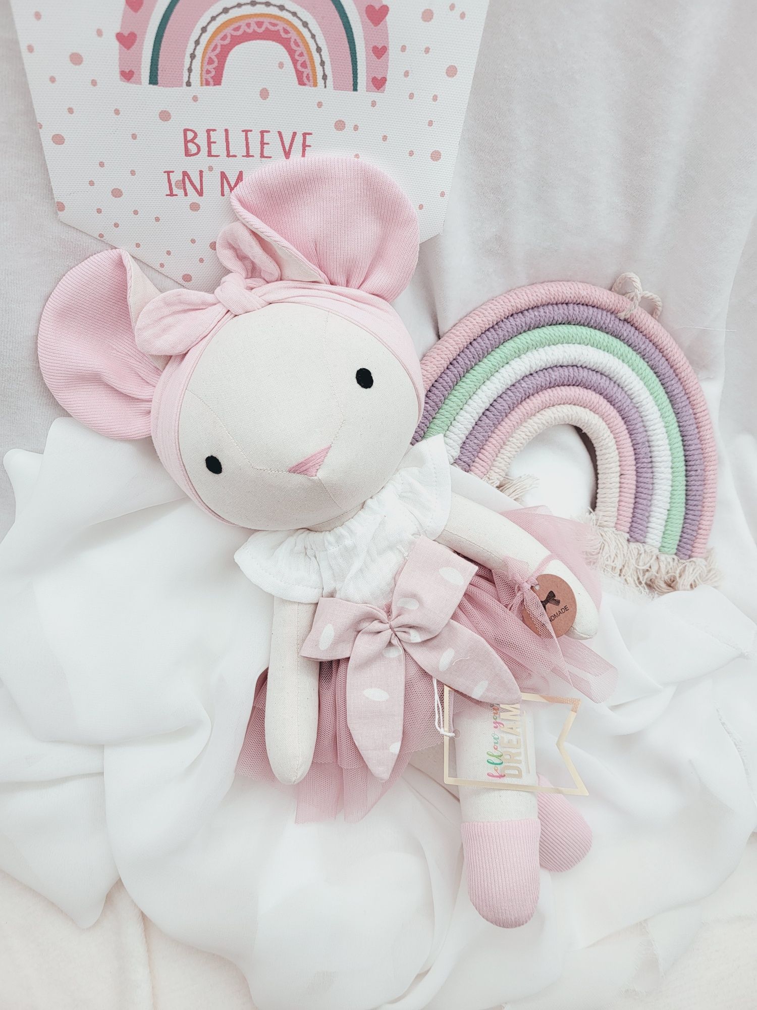 Lalka Myszka Tilda rękodzieło prezent chrzciny urodziny roczek 38cm
