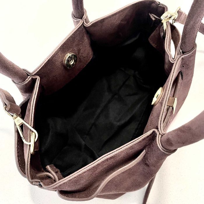 Стильна сумка гондола тоут жіноча коричнева колір кави якісна екозамша