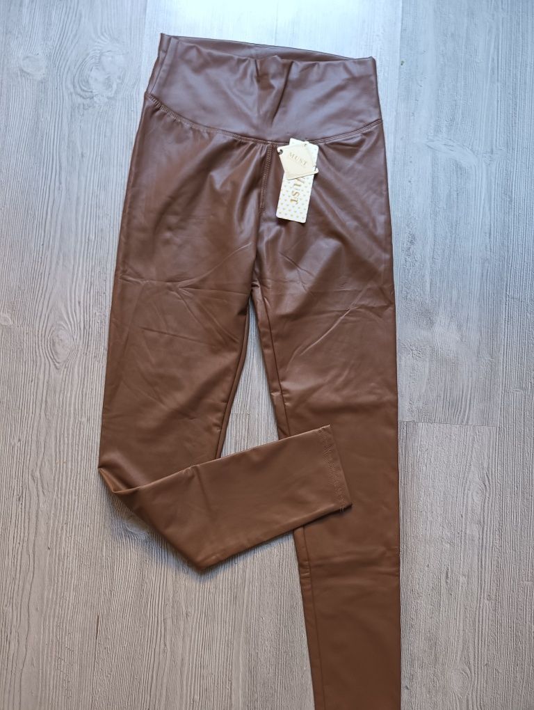 NOWE Legginsy eko skóra skórzane ocieplone r. M