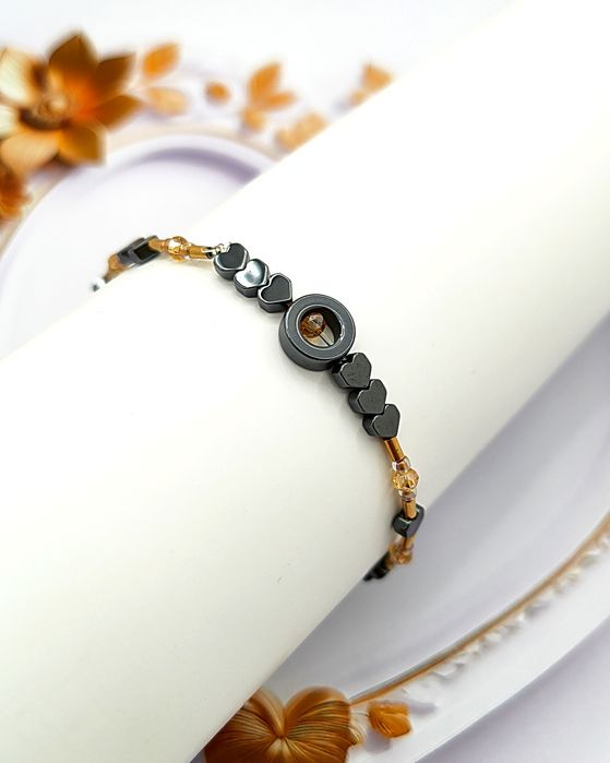 BRANSOLETKA DAMSKA HANDMADE | Hematyt Serduszka & Kryształki | Idealny