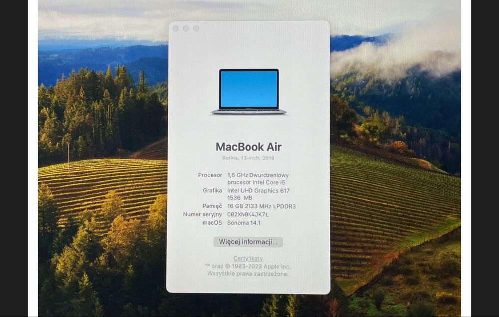 Macbook air A1932 A1932 13” i5 1.6GHz 16GB 256GB