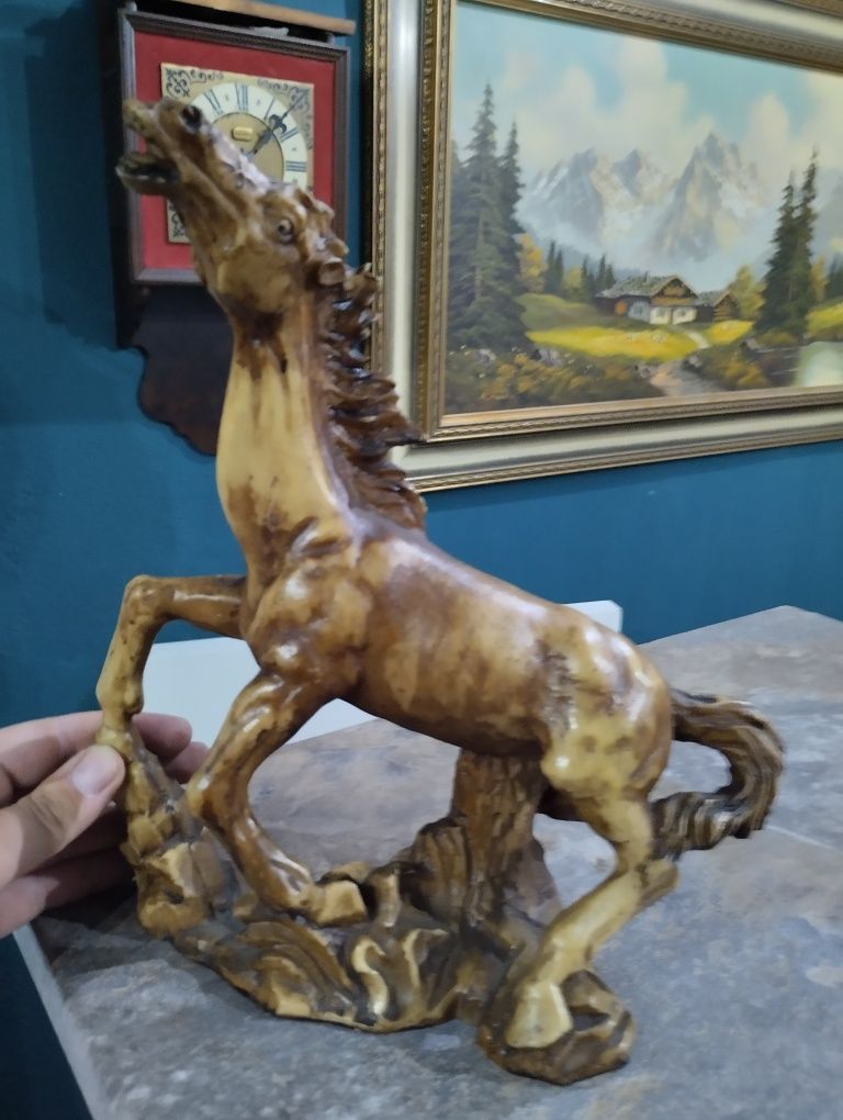 Stara rzeźba koń alabaster Francja 1950