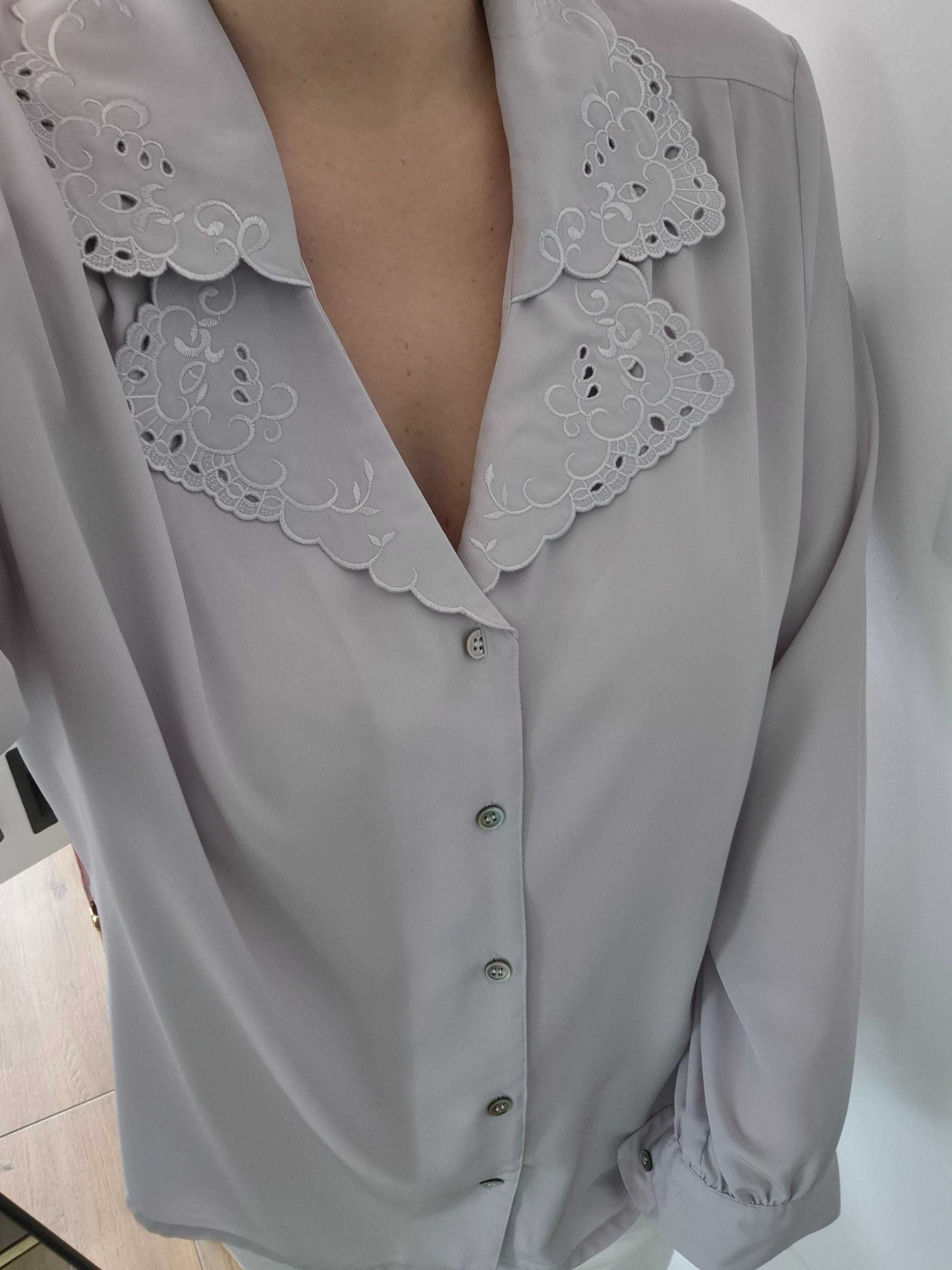 Koszula szara srebrna z haftem elegancka wizytowa oversize 44/XXL