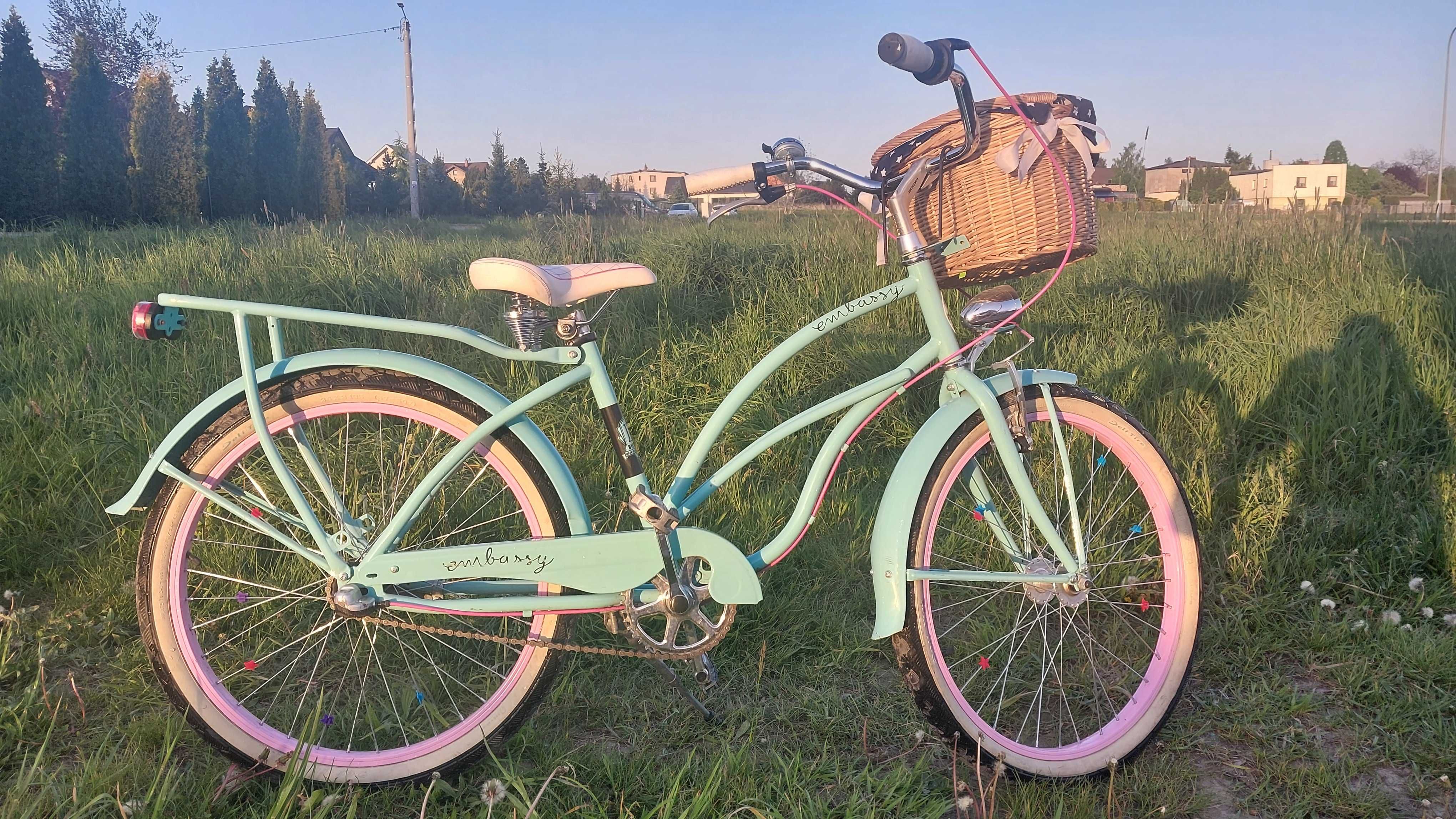 Rower retro miejski embassy 24 cale dziewczęcy niebieski z koszykiem