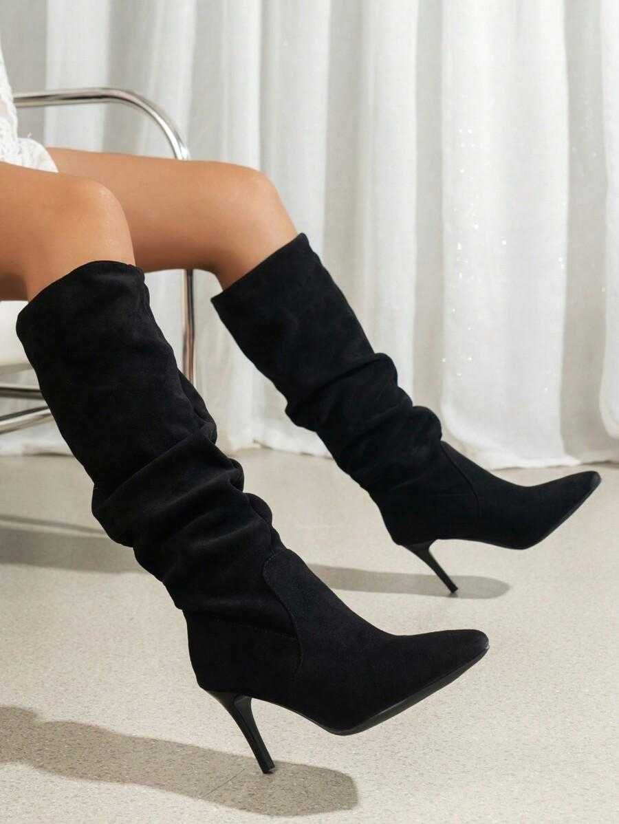 Shein czarne marszczone kozaczki 40.5 na szpilce 8 cm