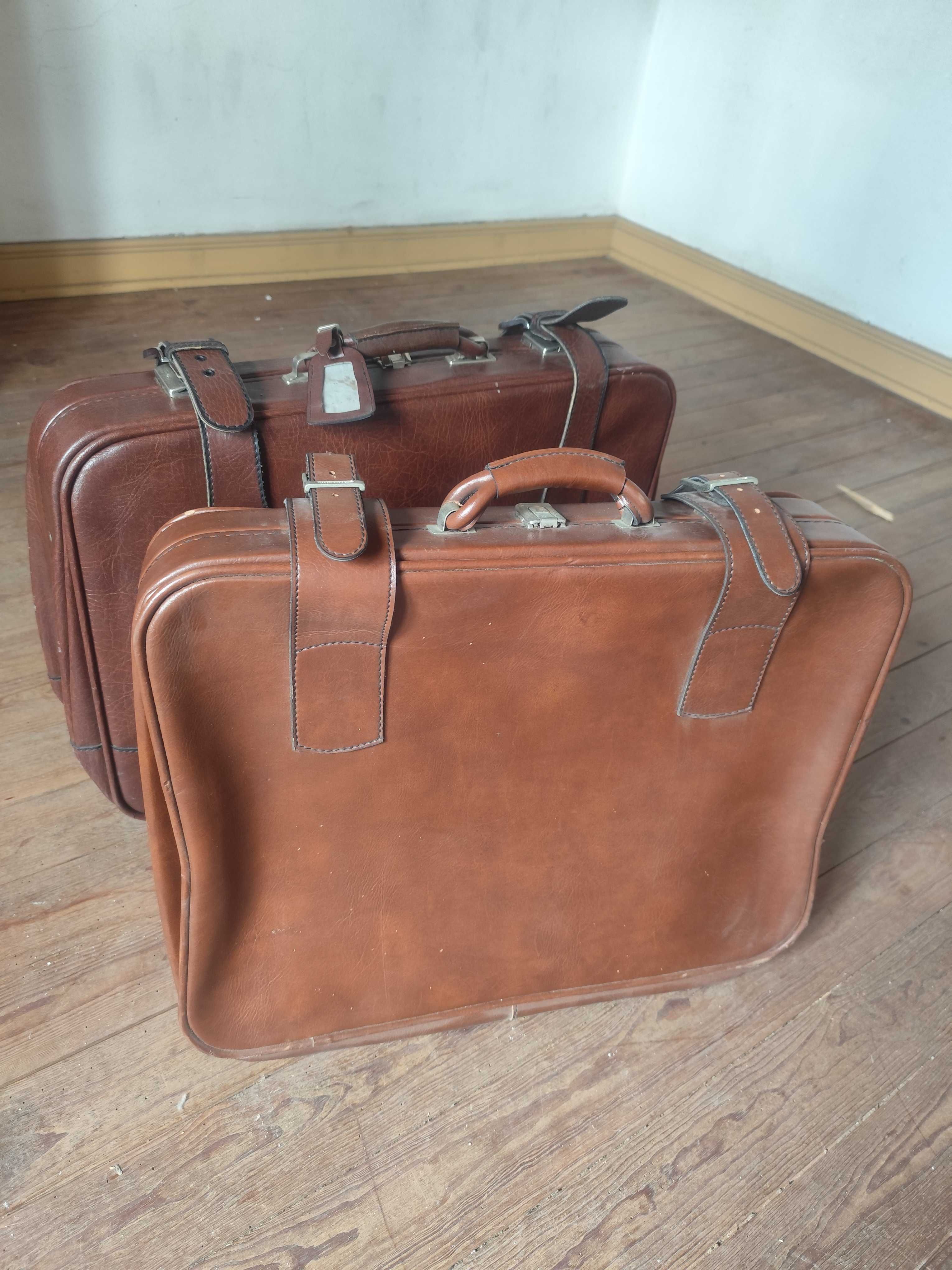 Conjunto de 2 malas de viagem em pele vintage