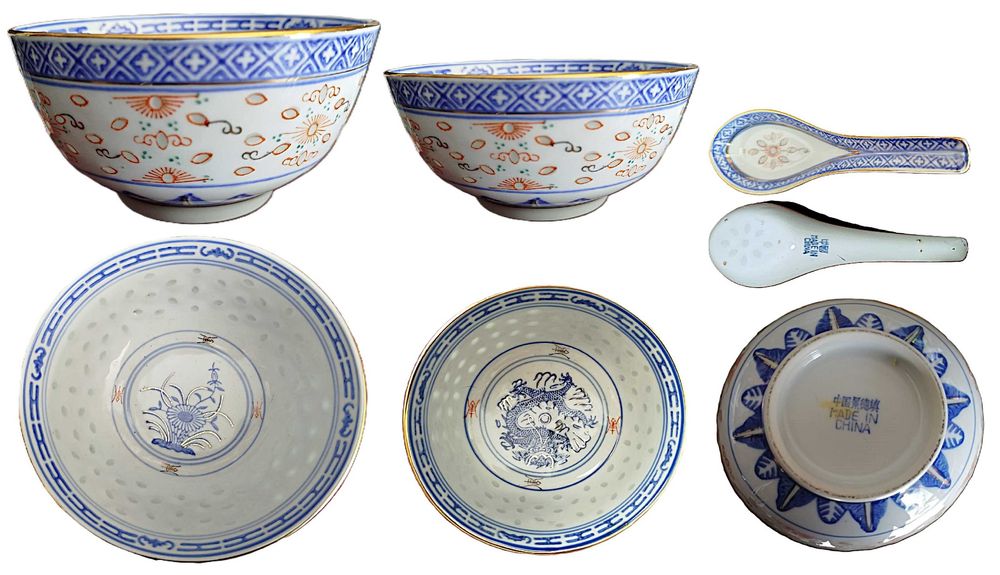 Loiça-9 Tigelas de Arroz Antigas em Porcelana Chinesa