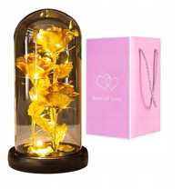 Kryształowa wieczna róża LED prezent złota