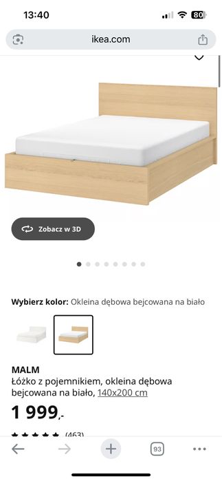 Łóżko Ikea Malm 140x200 ze schowkiem