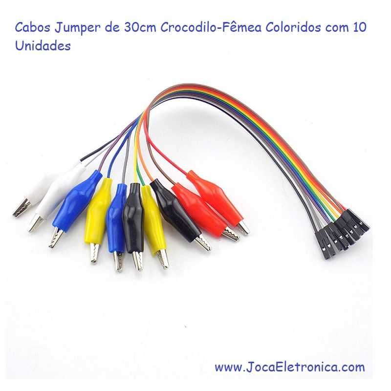 Cabos Jumper de 30cm Crocodilo-Fêmea Coloridos com 10 Unidades