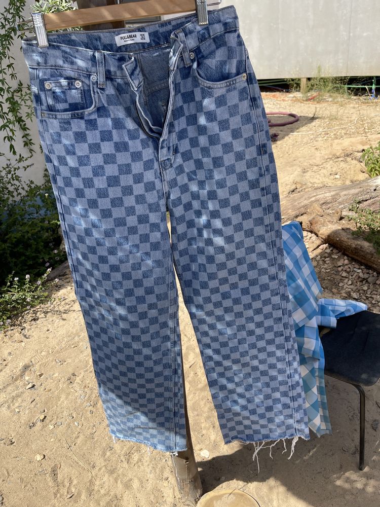 Calça de ganga xadrez