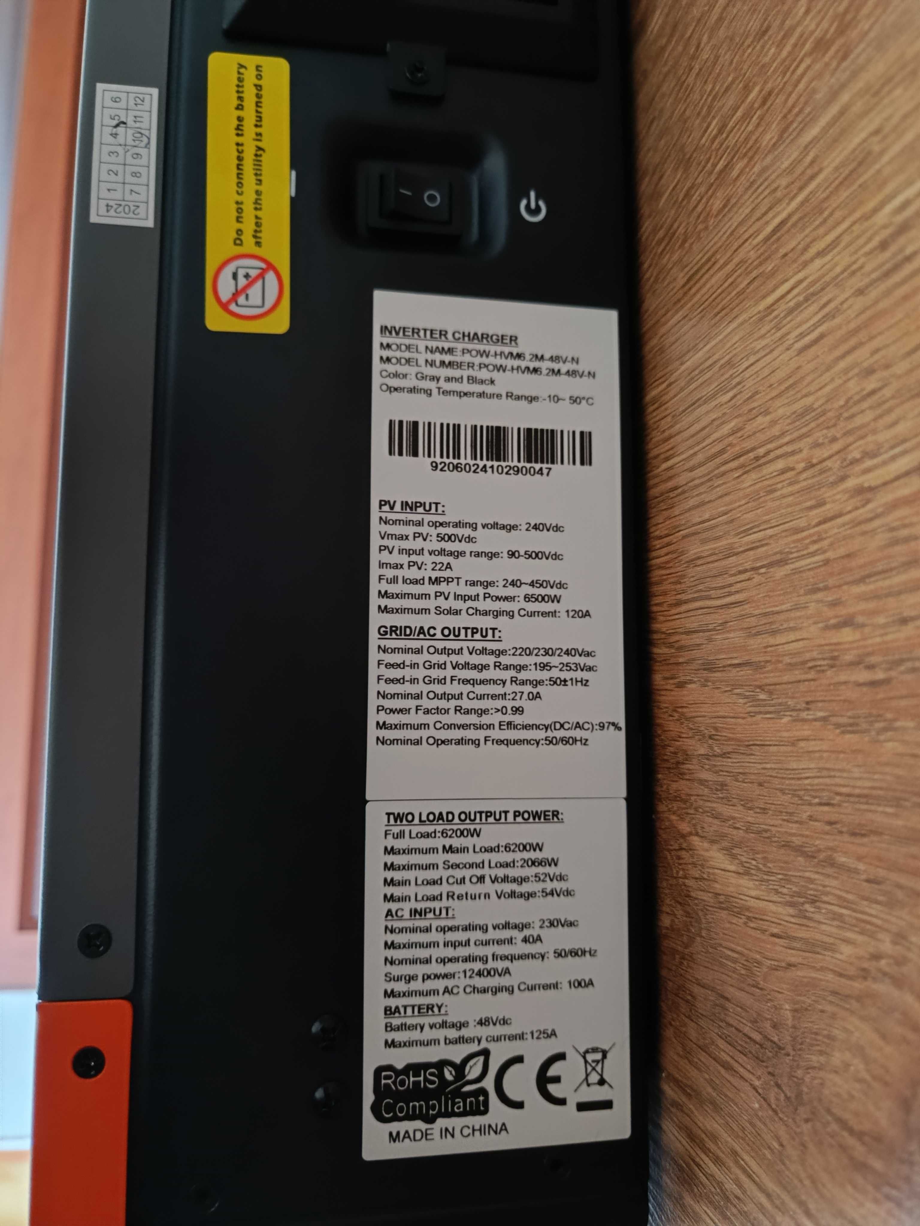 Гібридний інвертор PowMr 6.2 кВт. 48V (HVM6.2К- 48V-N)