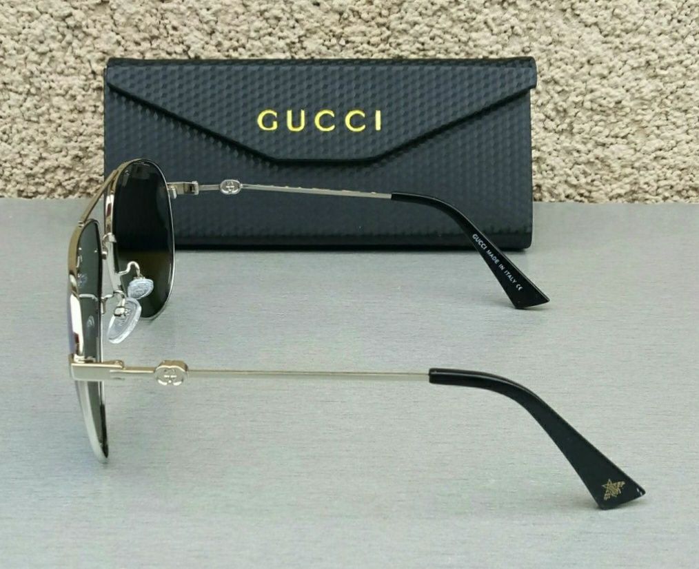 Gucci очки капли мужские голубые зеркальные в серебристом металле