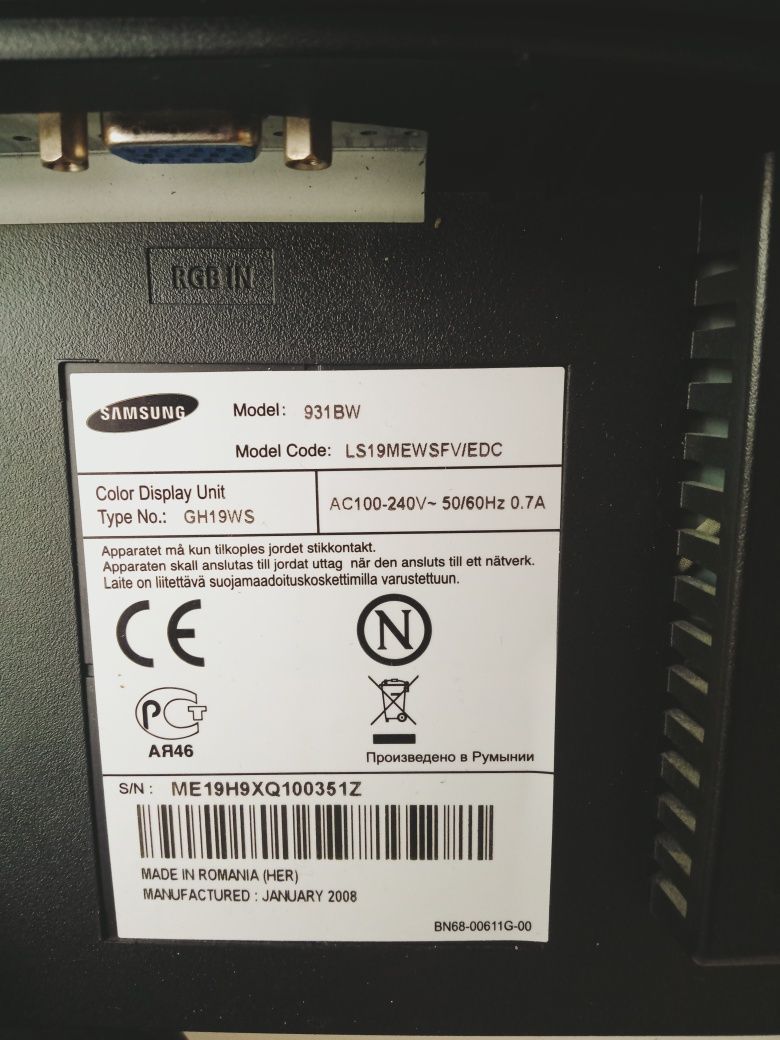 Monitor Samsung SyncMaster 931BW – 19", sprawny, VGA