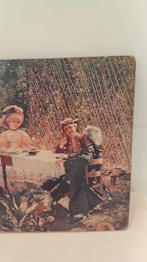 Aleksander Gierymski ,,W altanie,, stary obraz na dykcie z PRL
