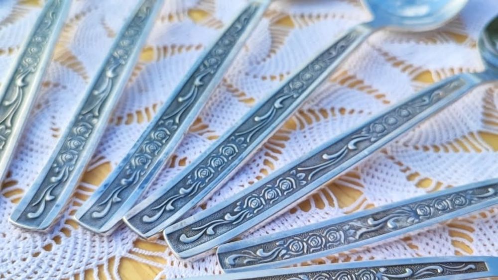 Zestaw sztućców posrebrzane łyżki+ widelce z czasów ZSRR,Baku 1970-80