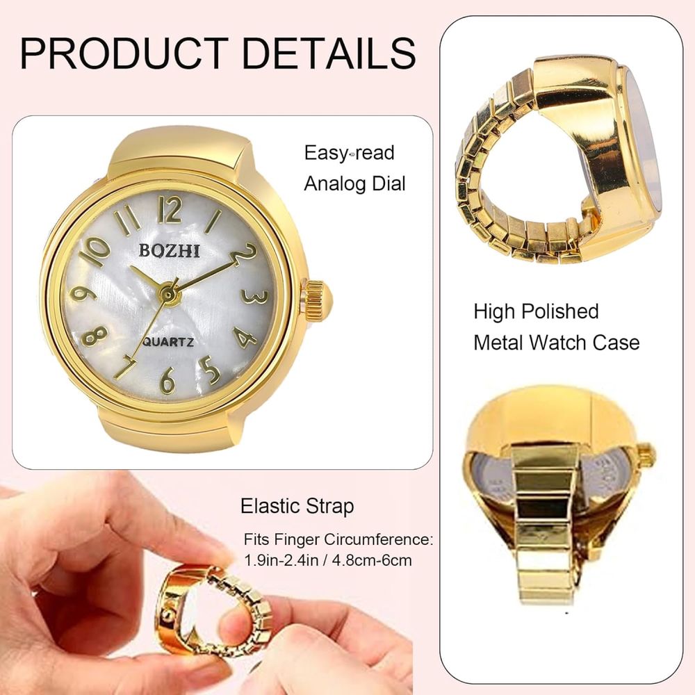 Złoty Zegarek Unisex na palec Ring Watch