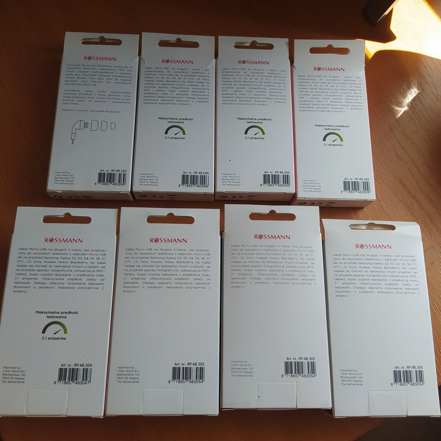 Zestaw kabli micro usb 1m, 3m + słuchawki