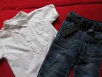 Komplet spodnie jeans/dżins+biała koszula, rozm. 86