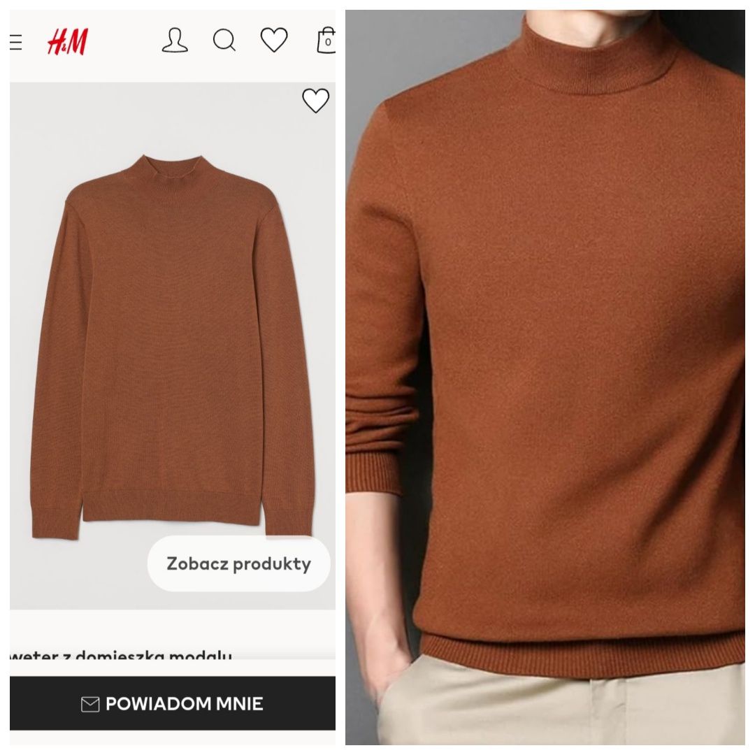 H&M L bazowy cienki sweterek karmelowy