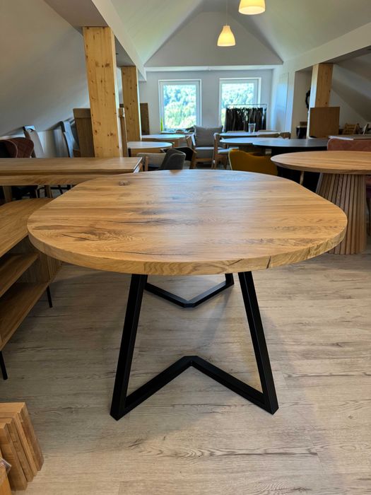 Stół okrągły,lity dąb,loftowy,rozkładany Fi 120+50 PROMOCJA !!