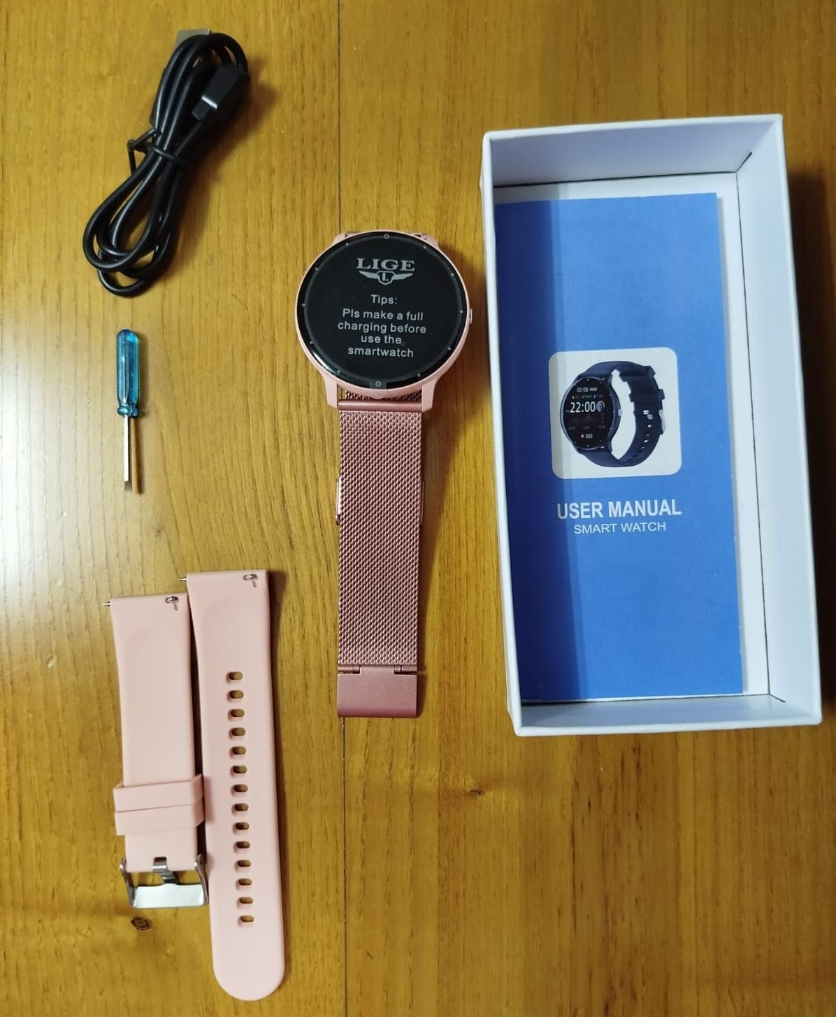 Smartwatch Lige Rosa com 2 braceletes