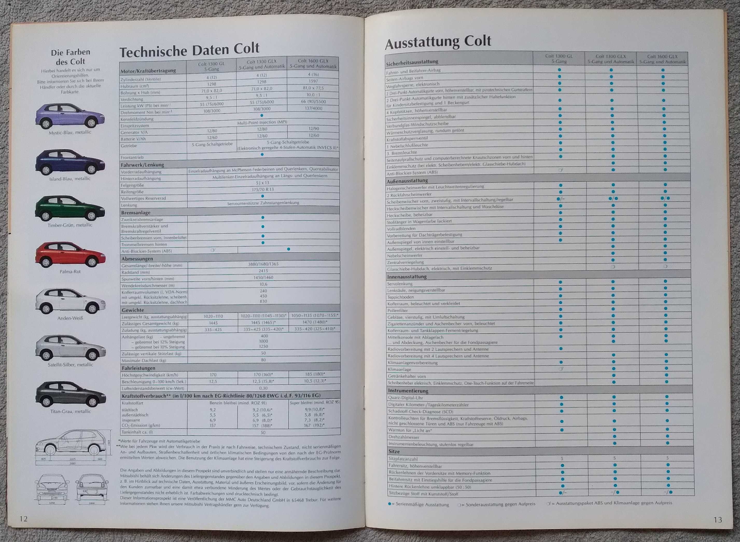 Prospekt Mitsubishi Colt rok 1998