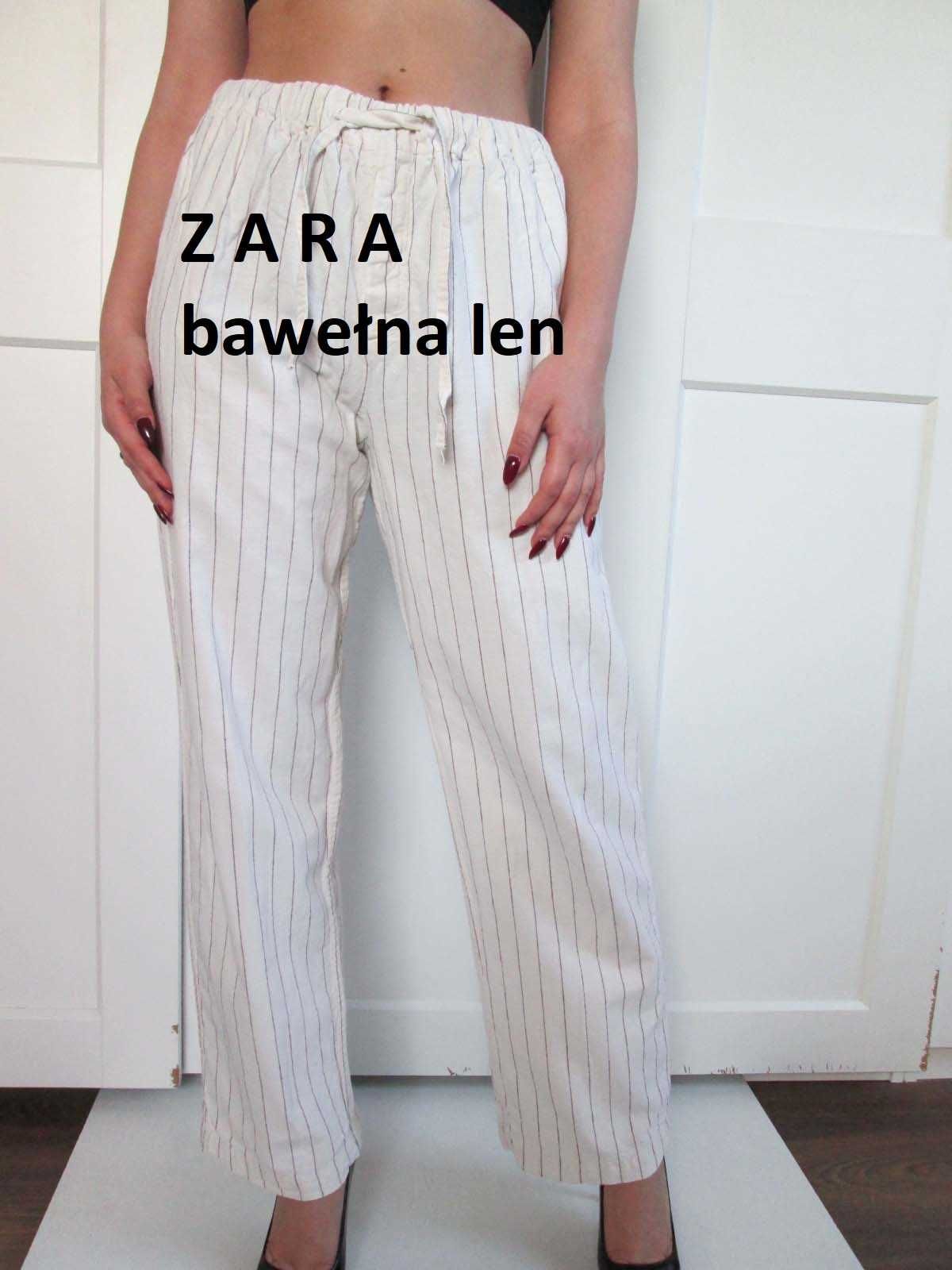 Zara spodnie kremowe bawełna len szerokie nogawki S M 36 38