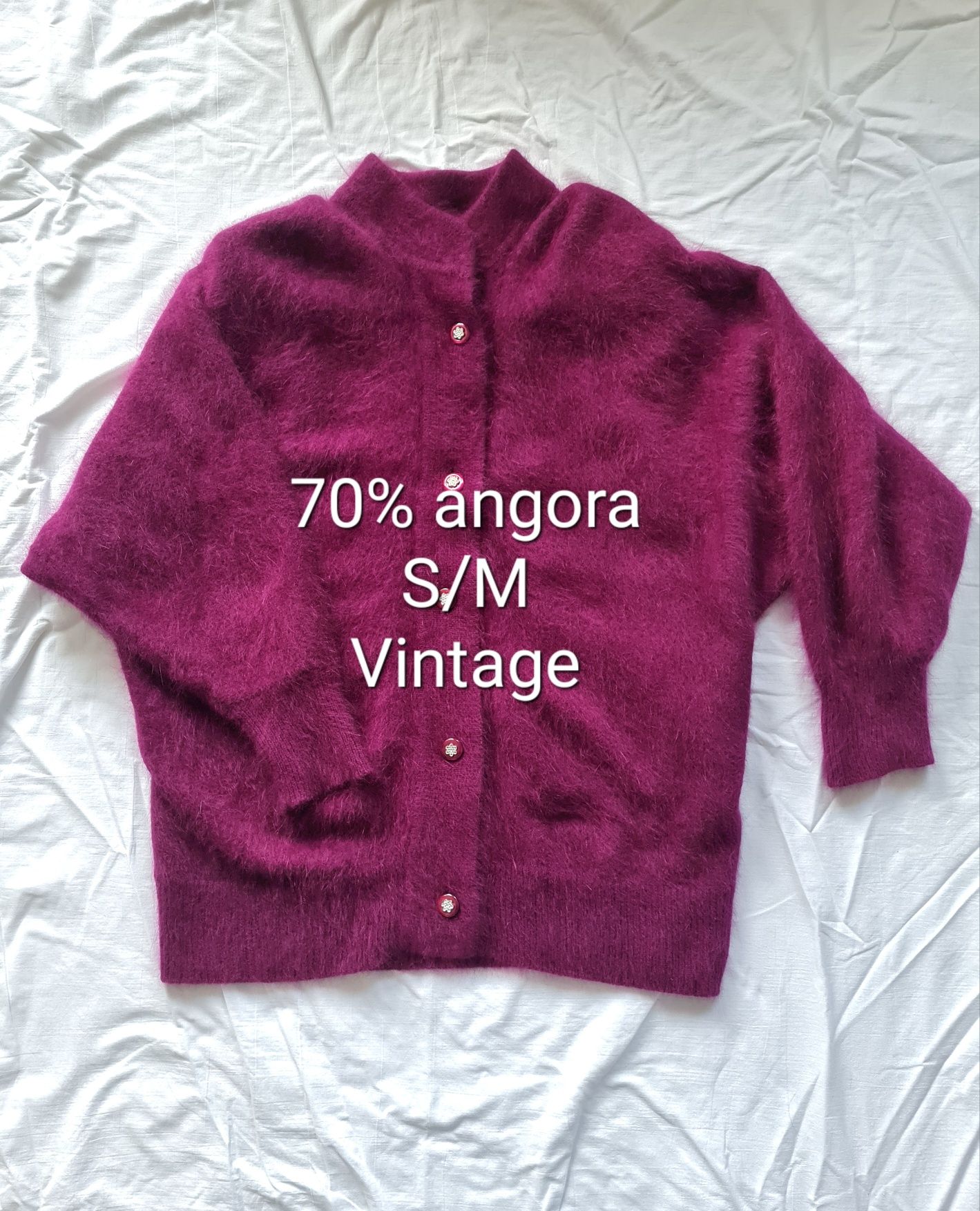 Angorowy kardigan vintage nietoperz S M