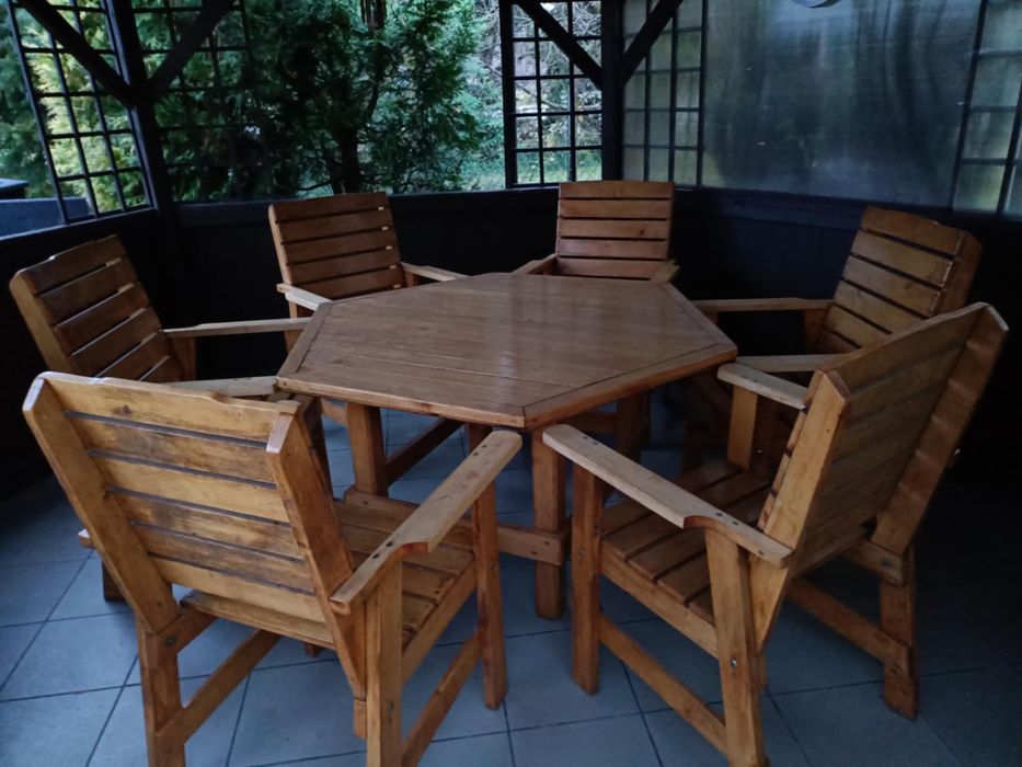 Komplet mebli ogrodowych- ręcznie robione, drewno olcha