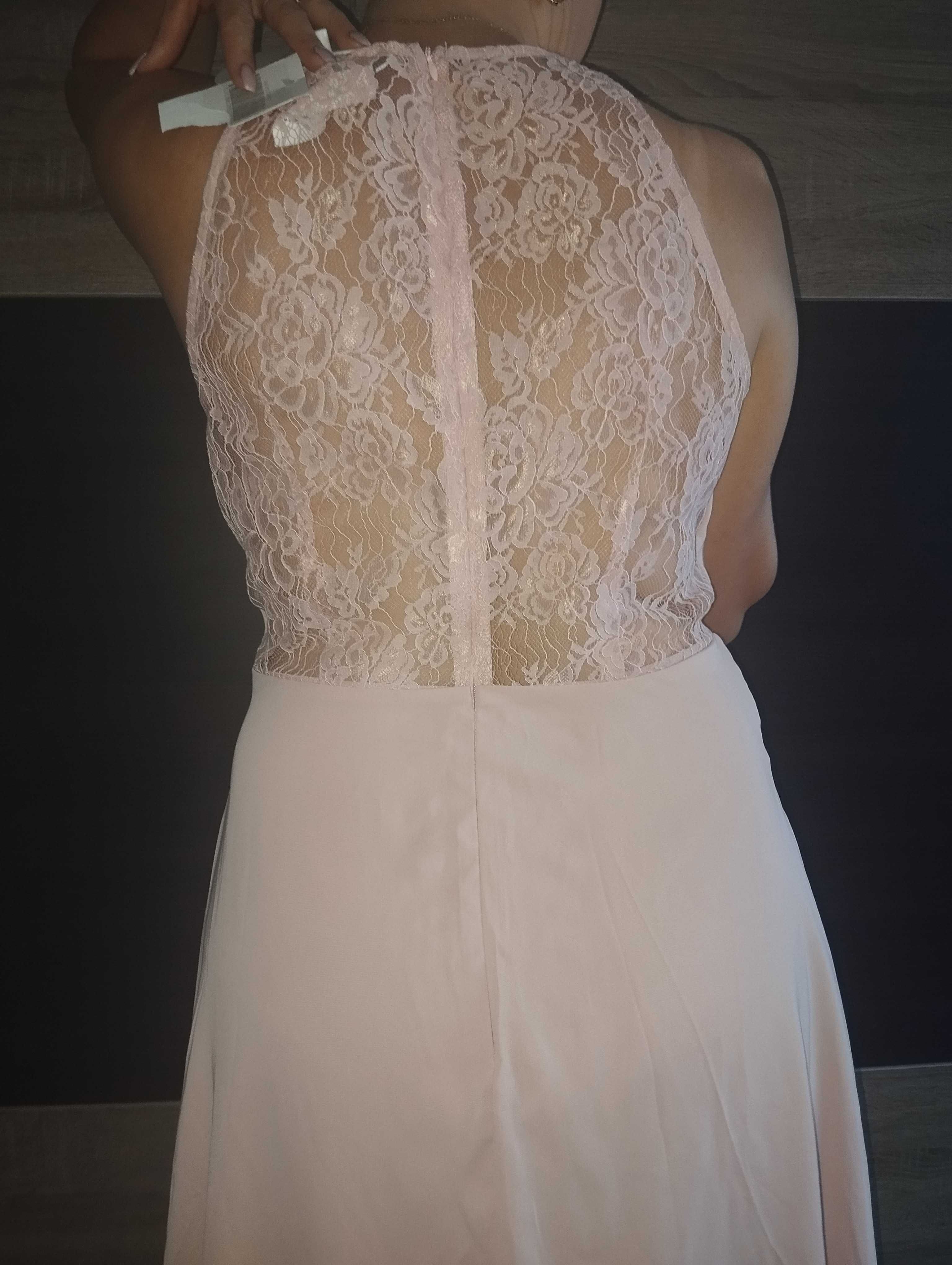 Sukienka różowa MIDI za kolano  Boohoo elegancka zmysłowa 40/12