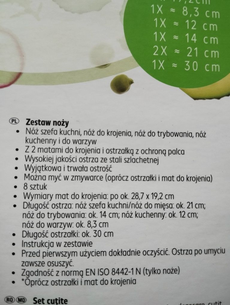 Nowy zestaw noży ostrzałka deska do krojenia nóż X6 Kaufland Lidl