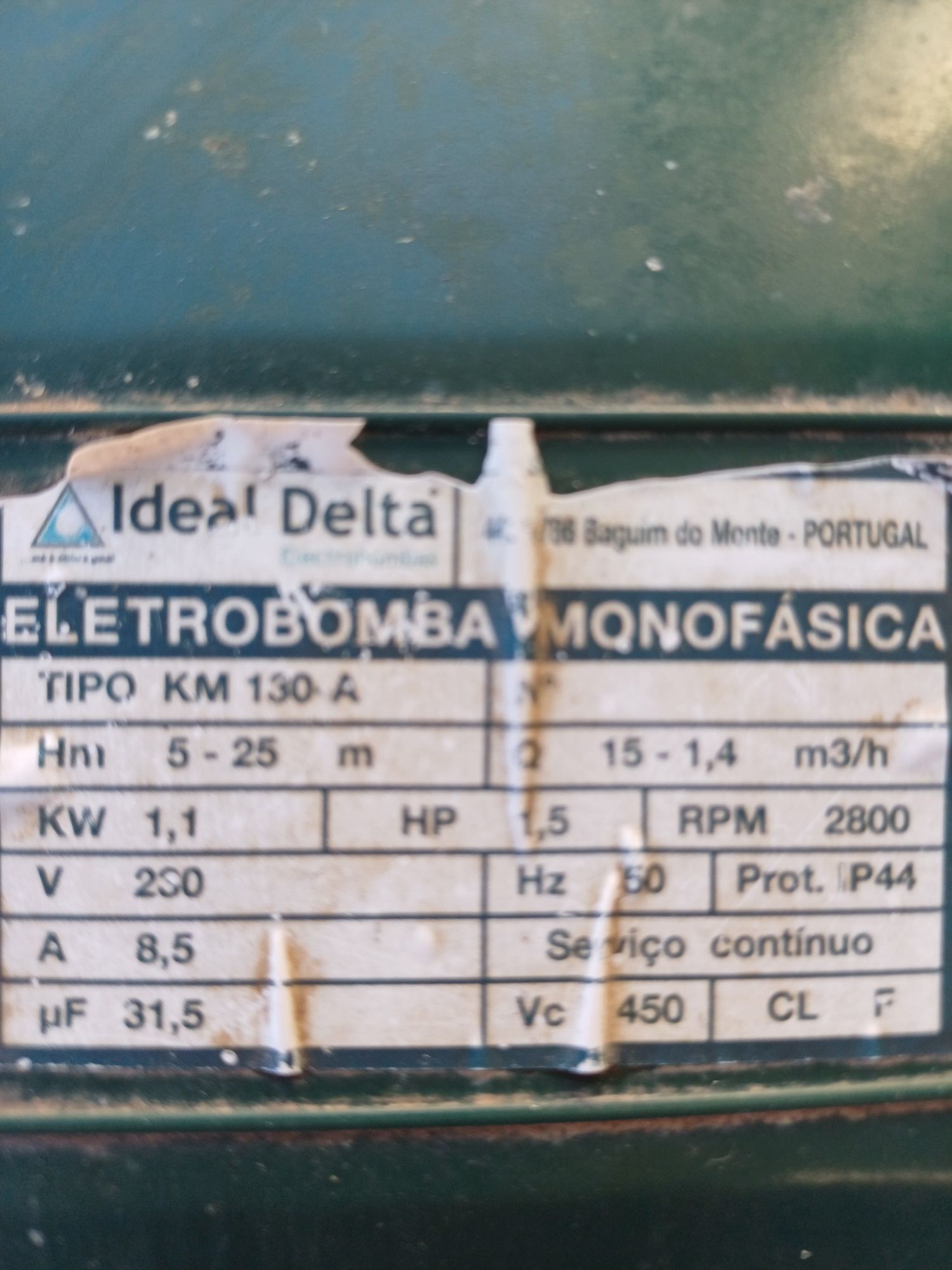 Eletrobomba Monofasica- Marca Ideal Delta. Usada em muito bom estado.