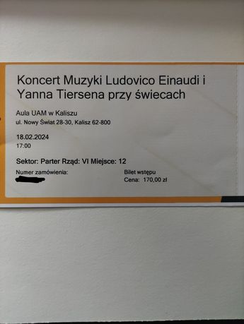 Dwa bilety na koncert muzyki Ludovico Einaudi, Kalisz 18.02