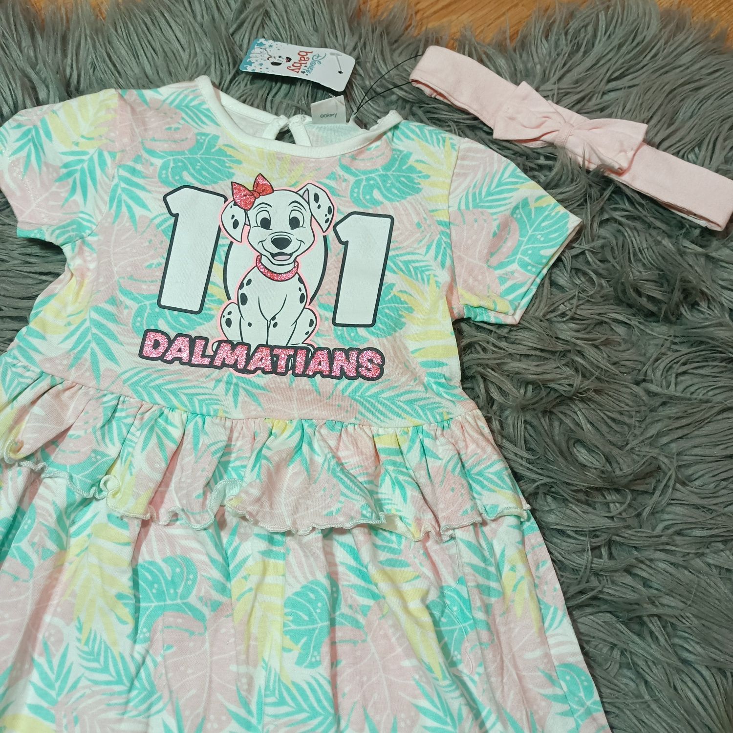 Sukienka + opaska 101 dalmatynczyków, Disney. Rozmiar 86