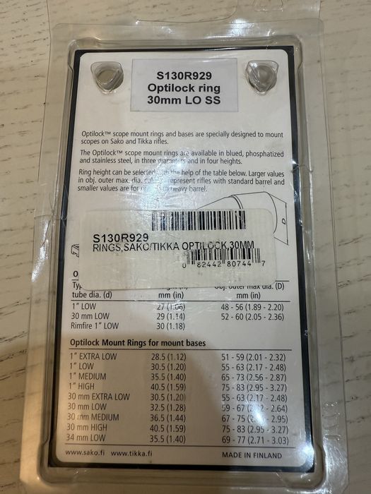 Кільця для оптичного прицілу 30 мм