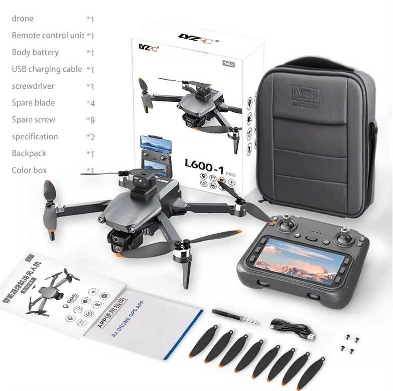 Profesjonalny Dron L600-1 PRO GPS WiFi ekran LCD w pilocie.