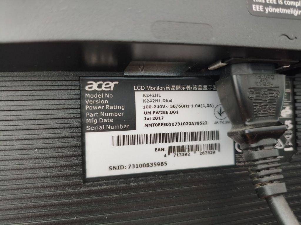 Monitor Acer K242HL FHD 24"
